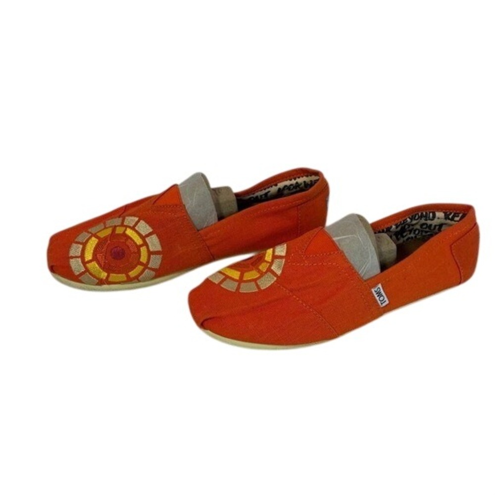 TOMS‎ shoes 10 flats Orange Sunburst Embroidery Boho Chic  Minimalist Burlap